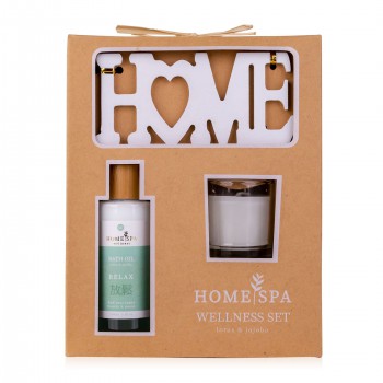 Badset HOME SPA in cadeauverpakking, incl. 100 ml badolie, geurkaars, decoratieve tekst  "Home", geur: Lotus & Jojoba | BE 6